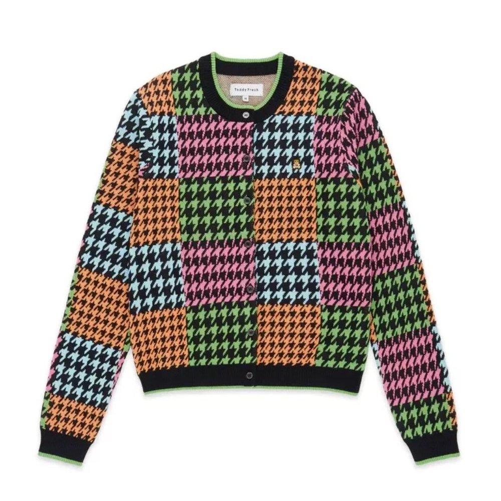NWT Teddy Fresh Neon Houndstooth Cardigan, Size XXS/XS